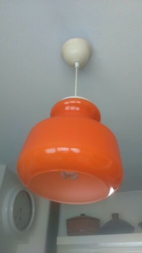 Lampe champignon en verre opalin orange vintage 1970